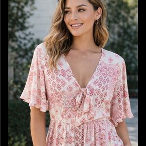 Coco + Carmen Pink Patterned Blouse